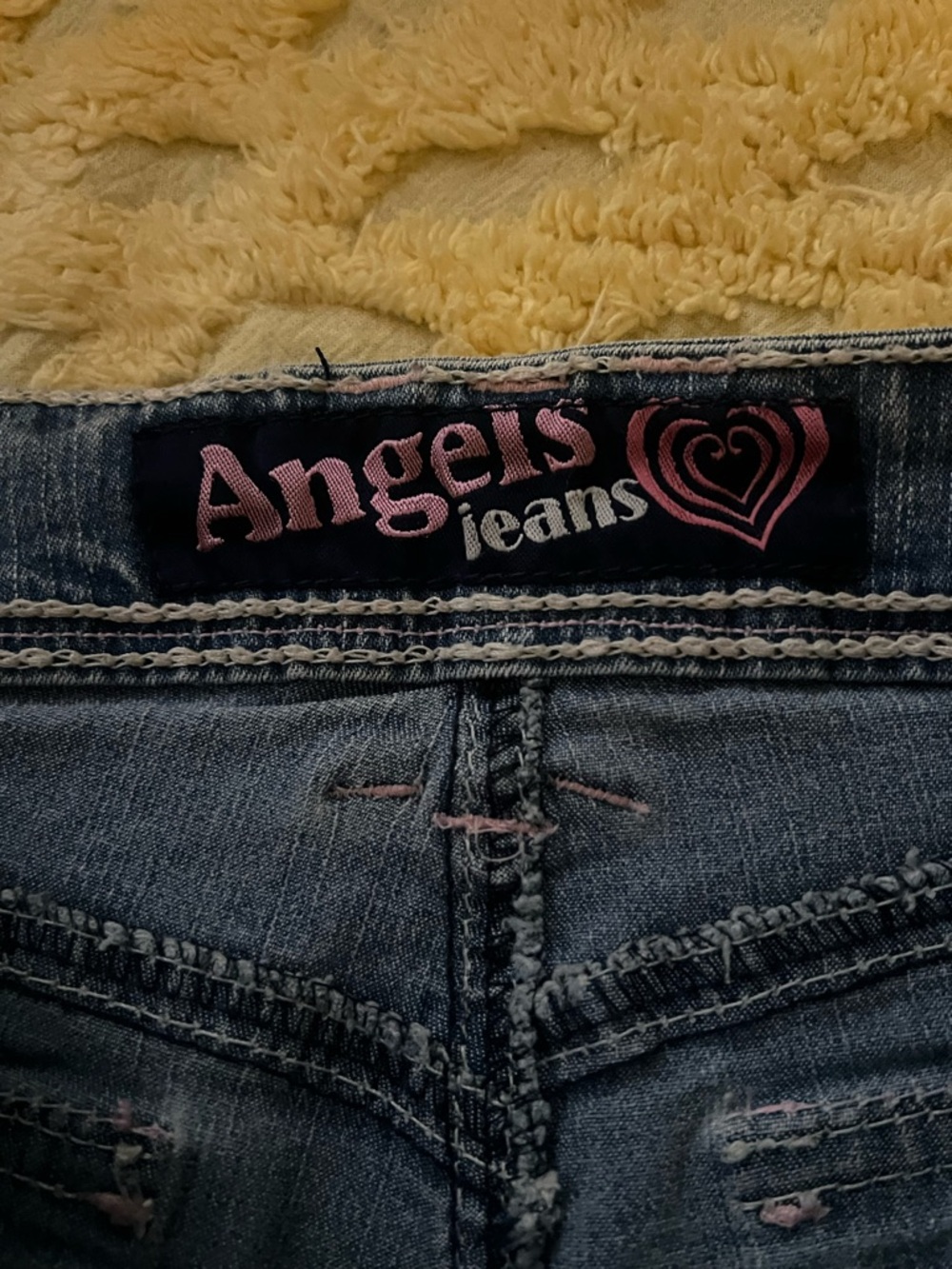 Angels Jeans Blue Denim Jean Shorts with Pink Trim - Picture 2 of 3